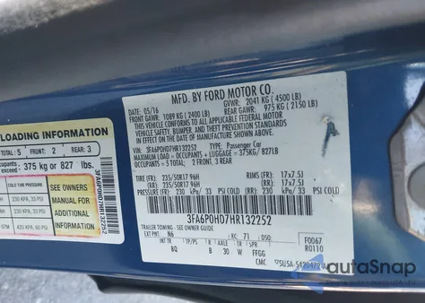 2017 Ford Fusion Se z USA, uszkodzony, nr VIN 3FA6P0HD7HR132252